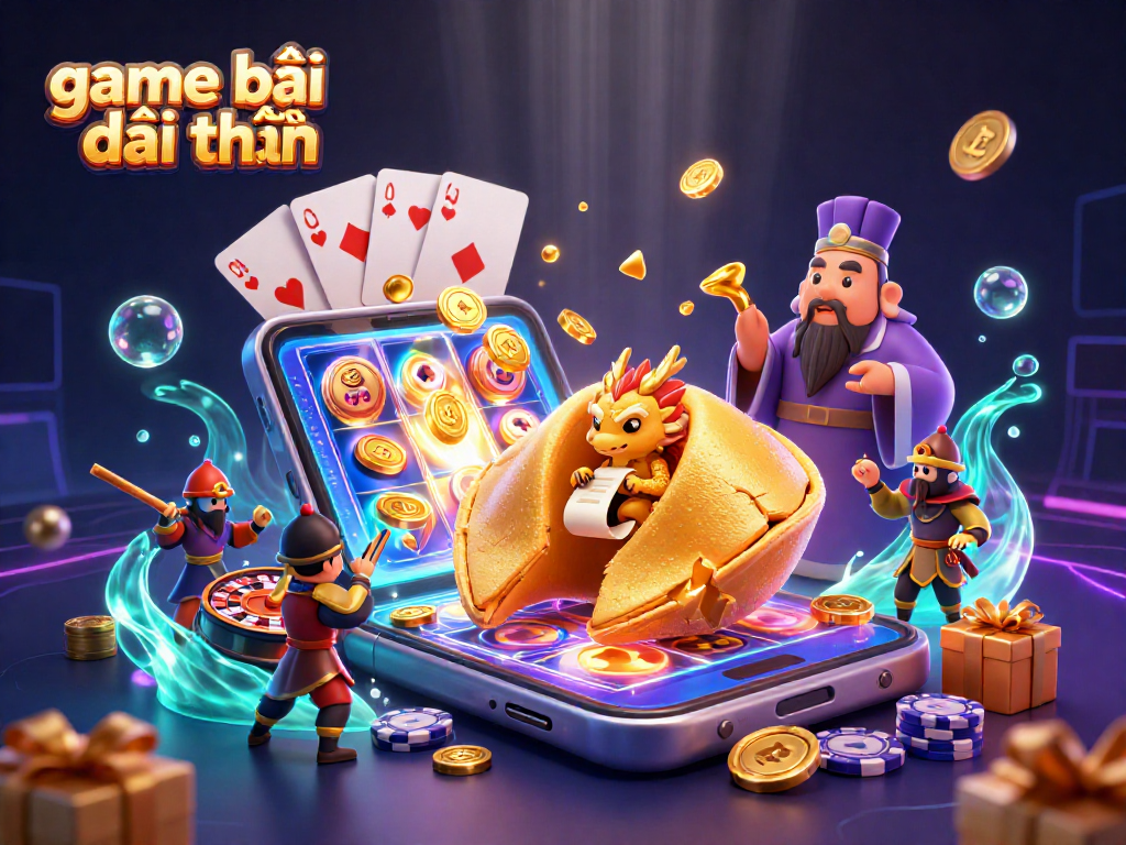 Play game bài đổi thưởng with our vibrant 3D casino illustration showcasing dynamic elements and characters.