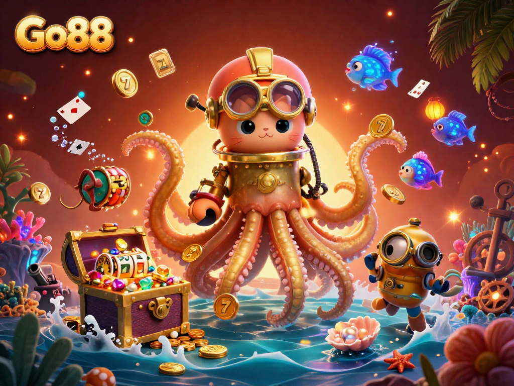 Experience the thrilling underwater rewards of Go88's slots with this vibrant casino scene.