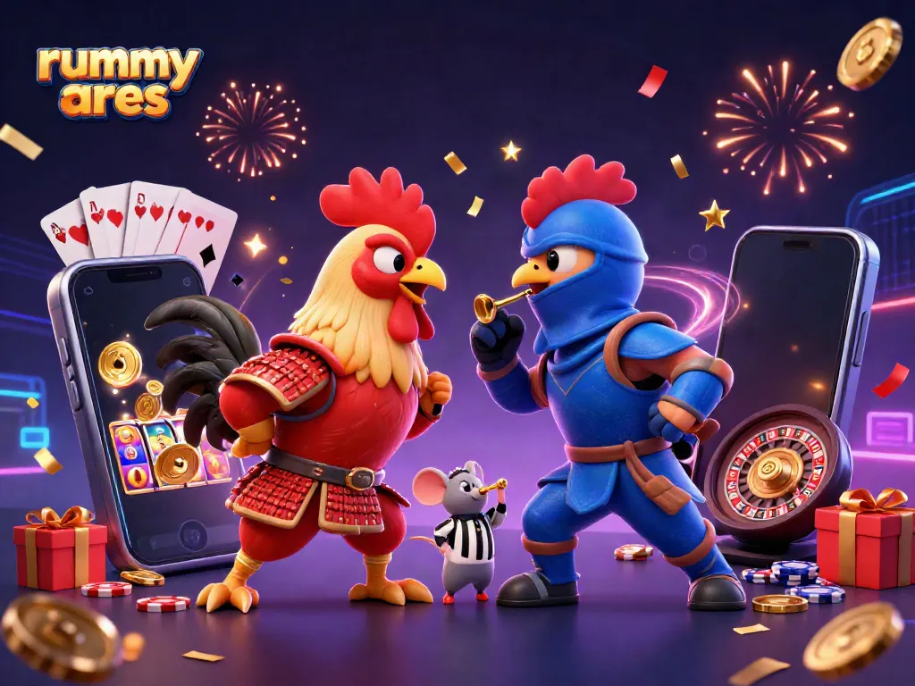 Experience the excitement of rummy ares with dynamic gameplay and vibrant visuals featuring roosters.