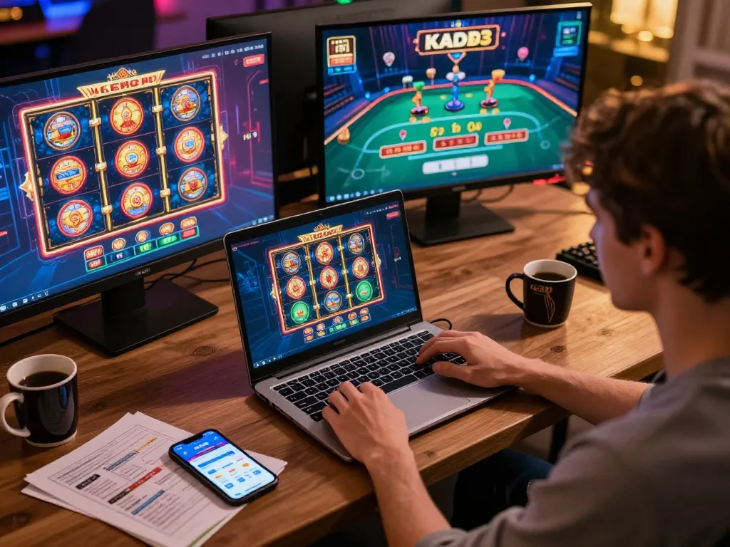 Engaging with the King33 app on a laptop for an immersive online casino gaming experience.