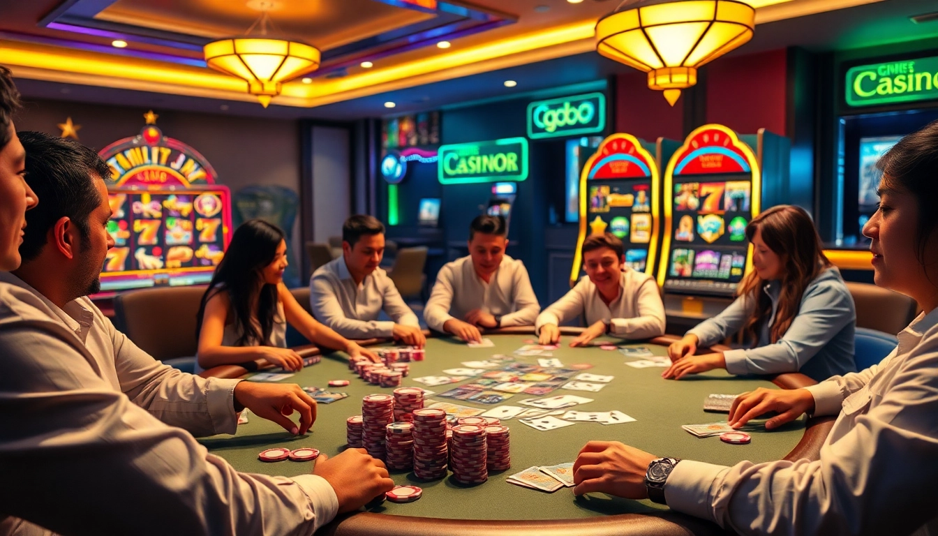 Players engage in a thrilling poker game at gg88 casino with vibrant chips and cards.