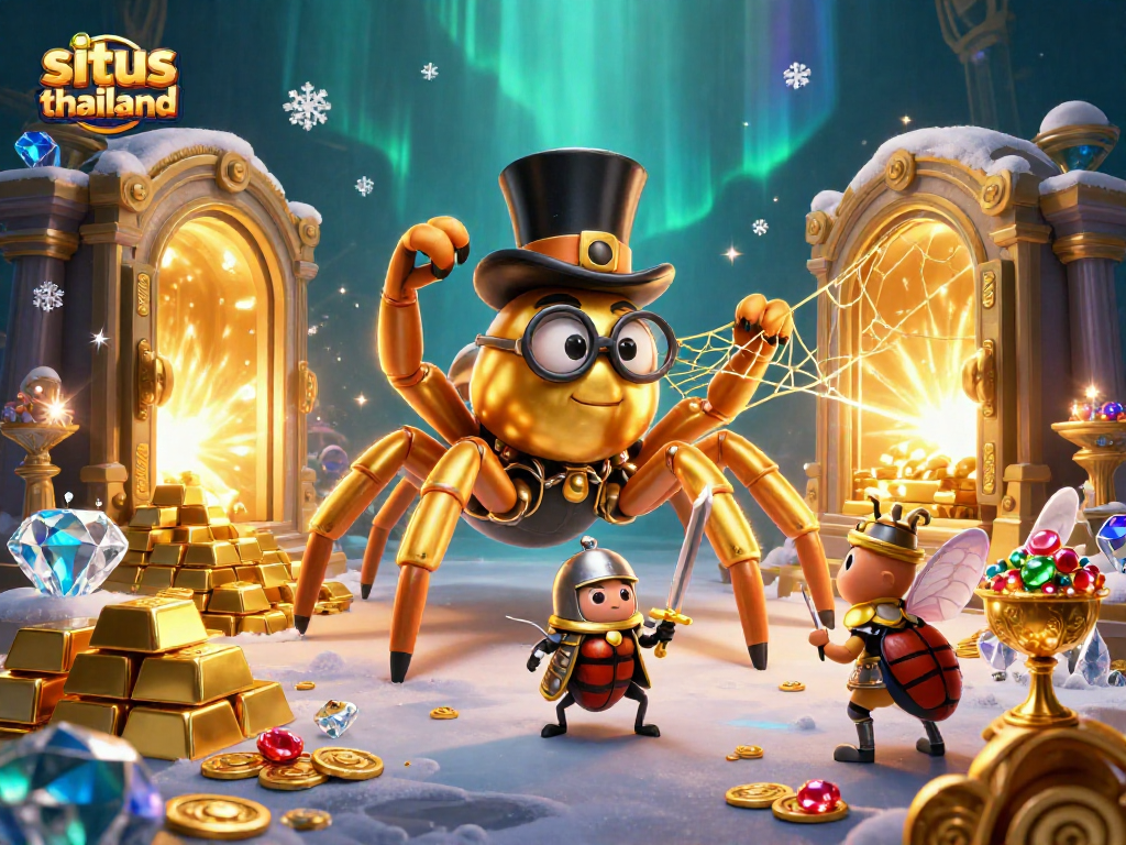 Spin to win on situs thailand with exciting slot reels and golden treasures in a vibrant casino scene.