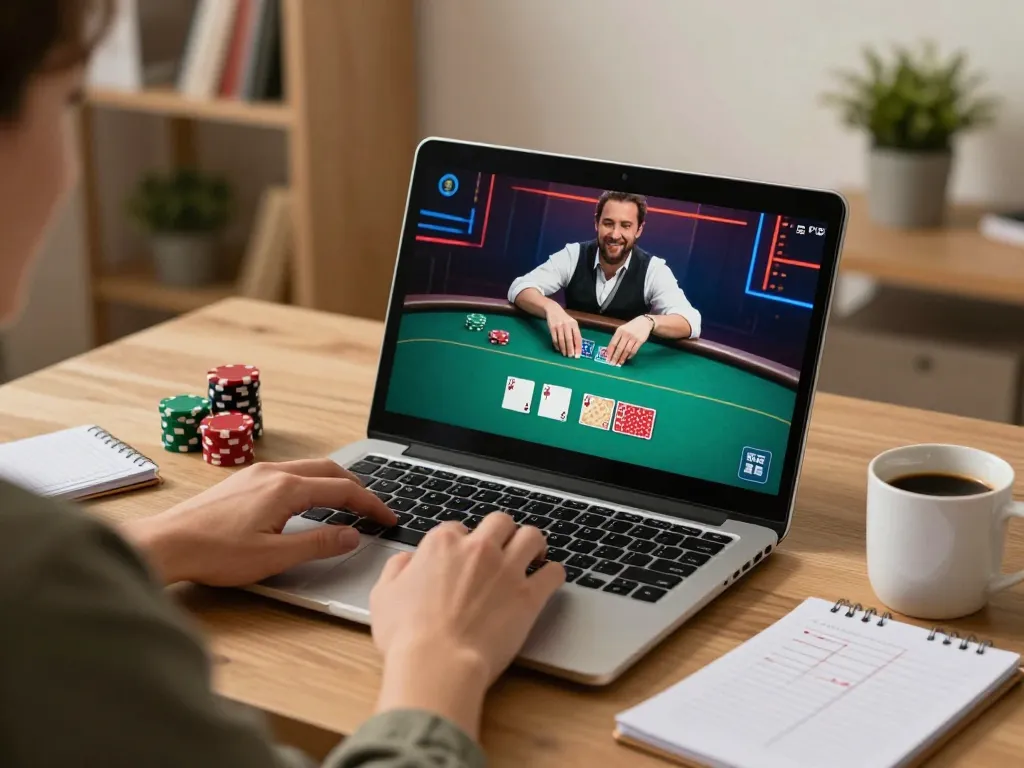 Kết nối với chiến lược poker trực tuyến của lucks8 từ một thiết lập tại nhà, tập trung vào việc cá cược có trách nhiệm.
