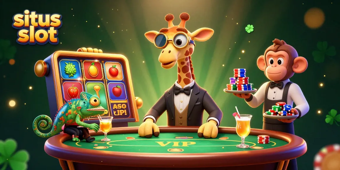 Permainan situs slot dengan jerapah penggila kasino dan bartender bunglon yang menyajikan koktail emas.