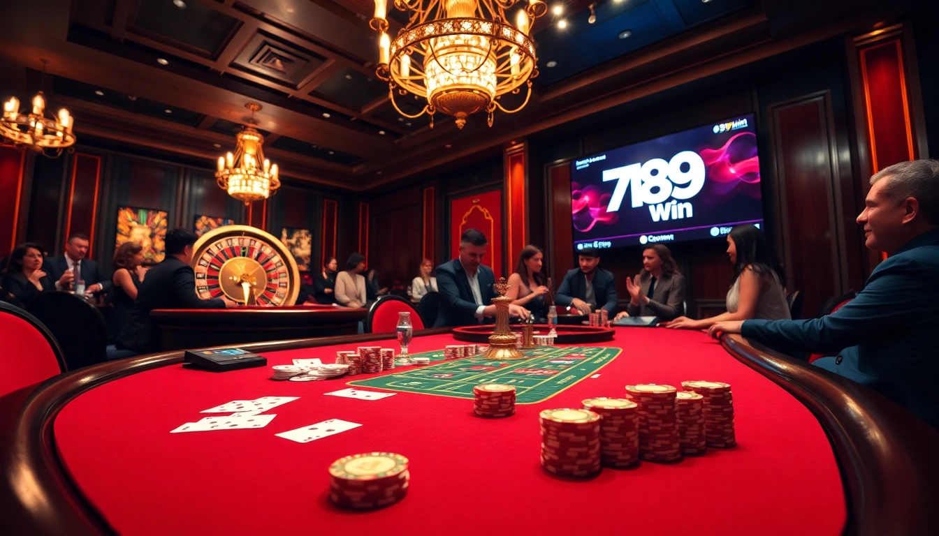 Exciting gaming action at 789win featuring poker chips and cards on a casino table.