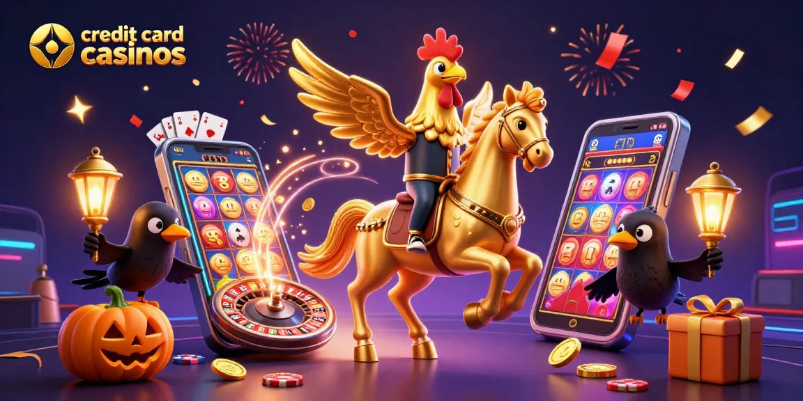 Experience credit card casinos with vibrant slot games and festive casino elements overflowing with energy.