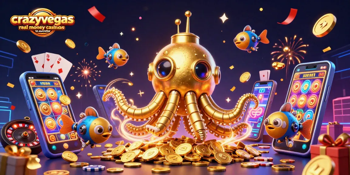 Experience the excitement of crazyvegas real money casinos in australia with this lively casino scene featuring a kraken submarine.