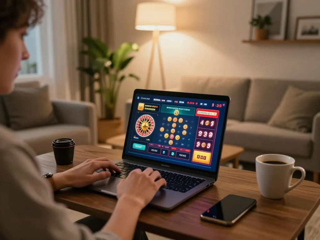 Engaging online gaming scene at home with sky88 displayed on the player's laptop, creating an inviting atmosphere