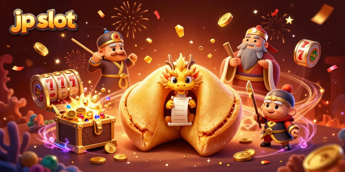 Spin the exciting jp slot with a vibrant illustration of a golden fortune cookie and dynamic symbols!
