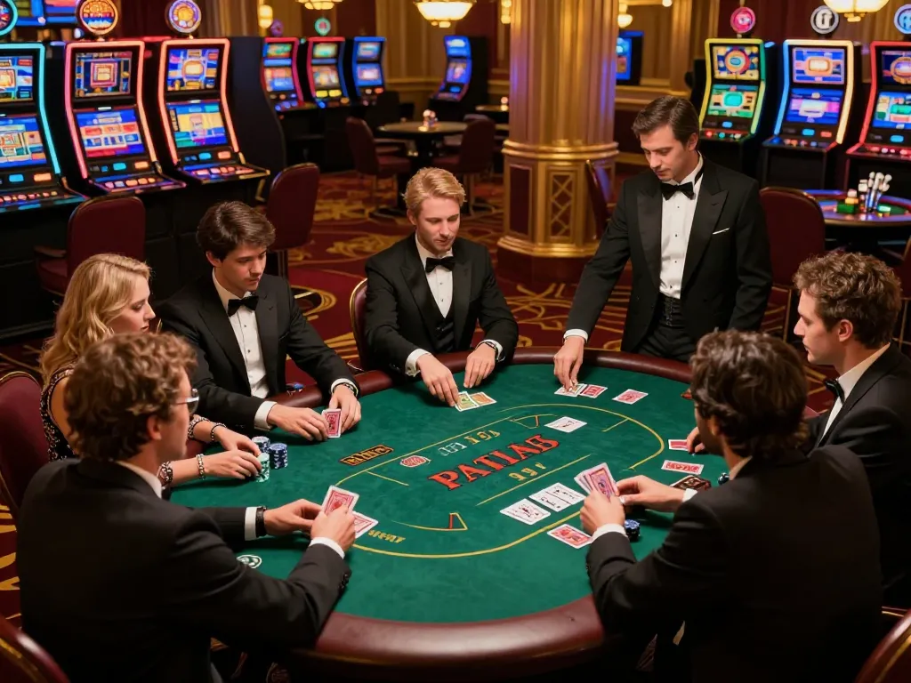 Engaging poker gameplay at a luxury casino, showcasing qtr88 vibrant action and excitement.