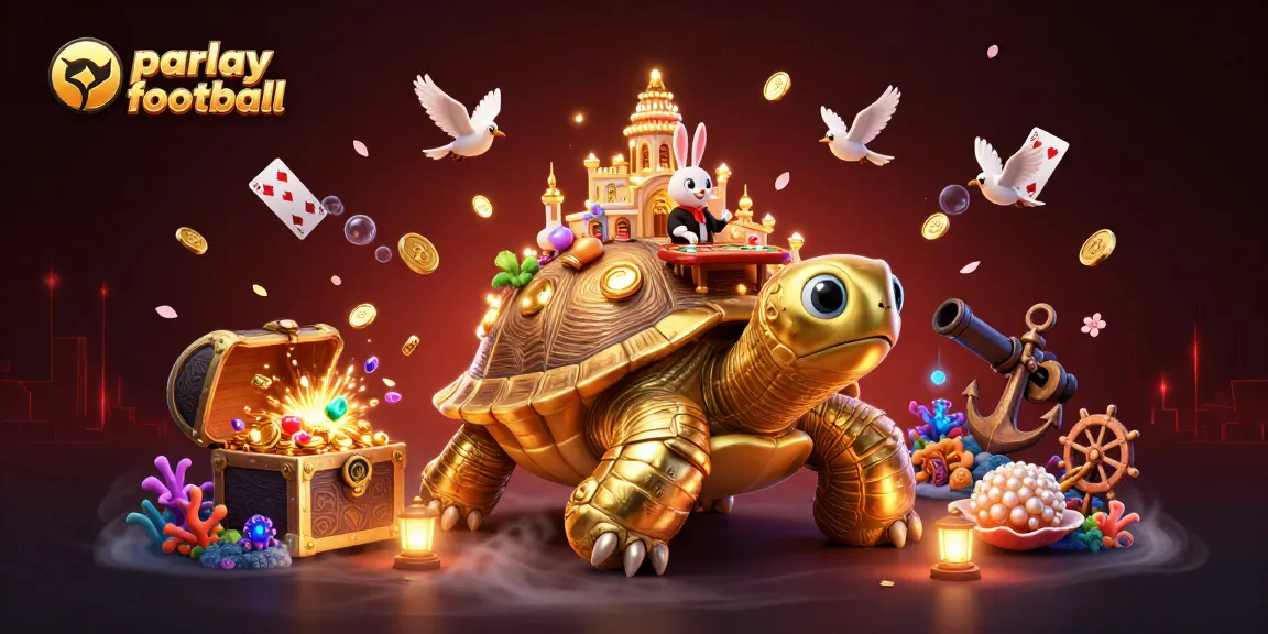 Engage in parlay football strategies amidst a vibrant casino-themed 3D illustration.