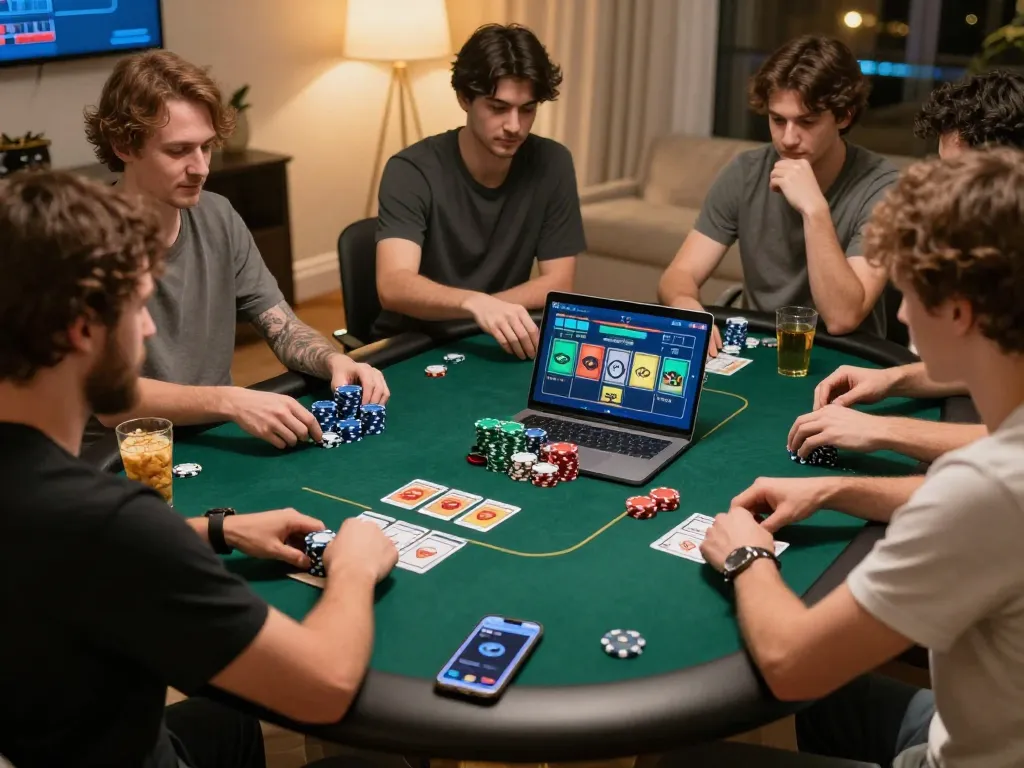 Engaged players at online poker game showcasing say88 platform with vibrant digital interface