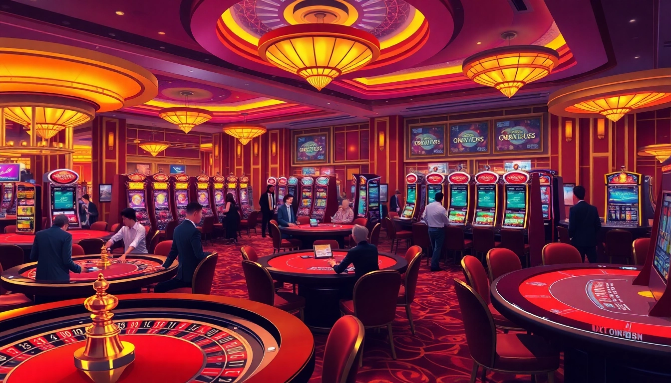 Experience thrilling gameplay at onew88.com with exciting roulette and poker tables in a luxurious casino setting.