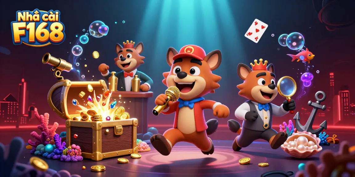 Experience the excitement of Nhà cái F168 with this vibrant 3D casino illustration featuring hyenas in action.