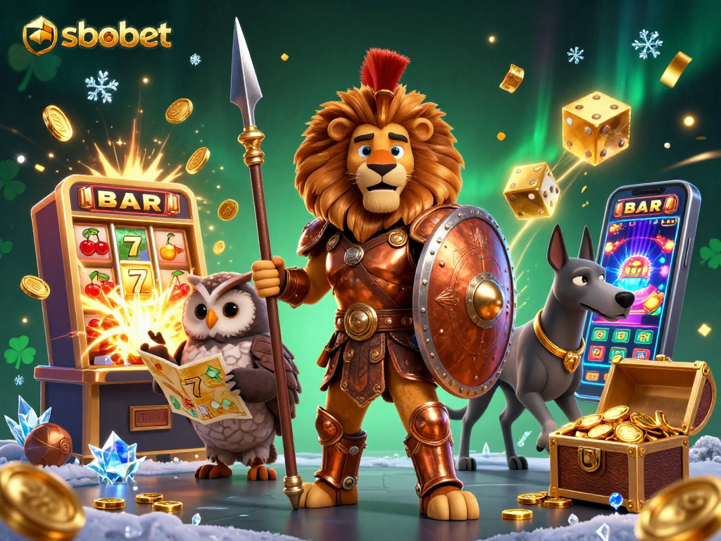 Engage in sbobet sports betting with an exciting 3D illustration showcasing a lively casino atmosphere.