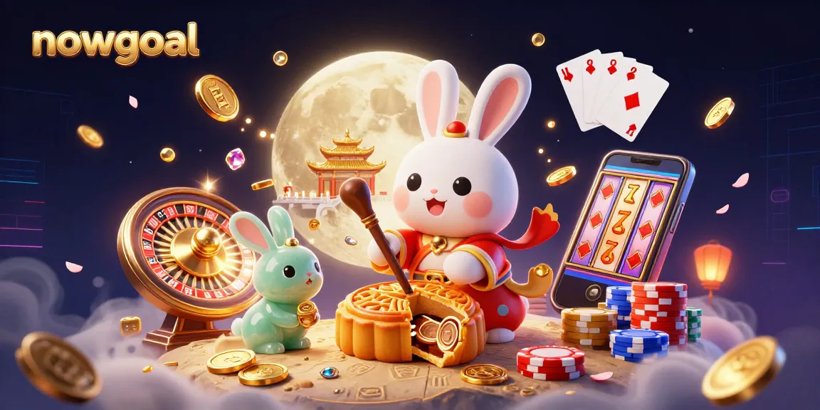 Engage with nowgoal's thrilling live scores featuring a whimsical moon rabbit surrounded by casino elements.