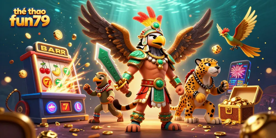 Engage in thrilling gambling with thể thao fun79, featuring vibrant characters and dynamic casino scenes.