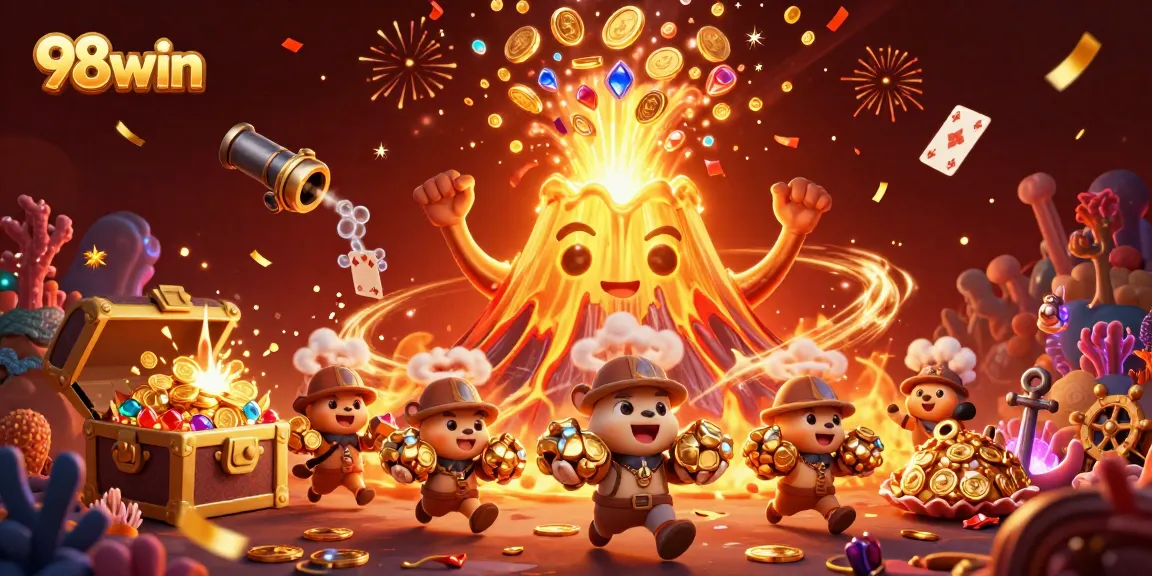 Experience the thrill of winning at 98win with a vibrant casino scene filled with treasures.
