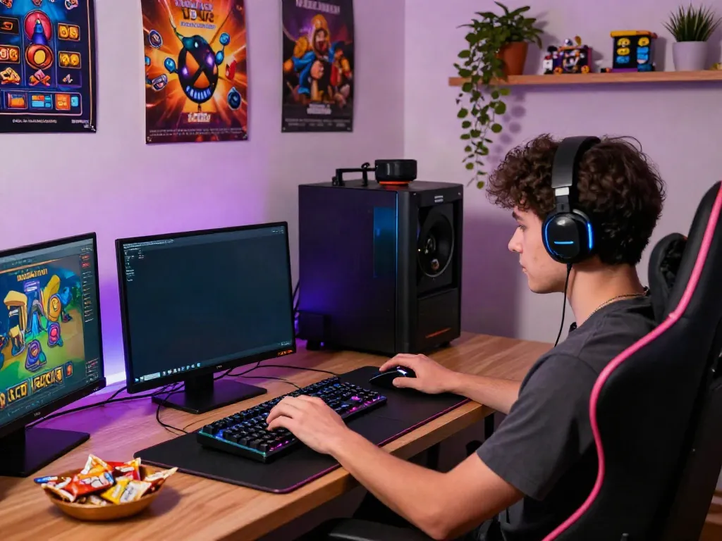 SLOT GACOR gaming setup with a player immersed in an exciting online gaming experience.