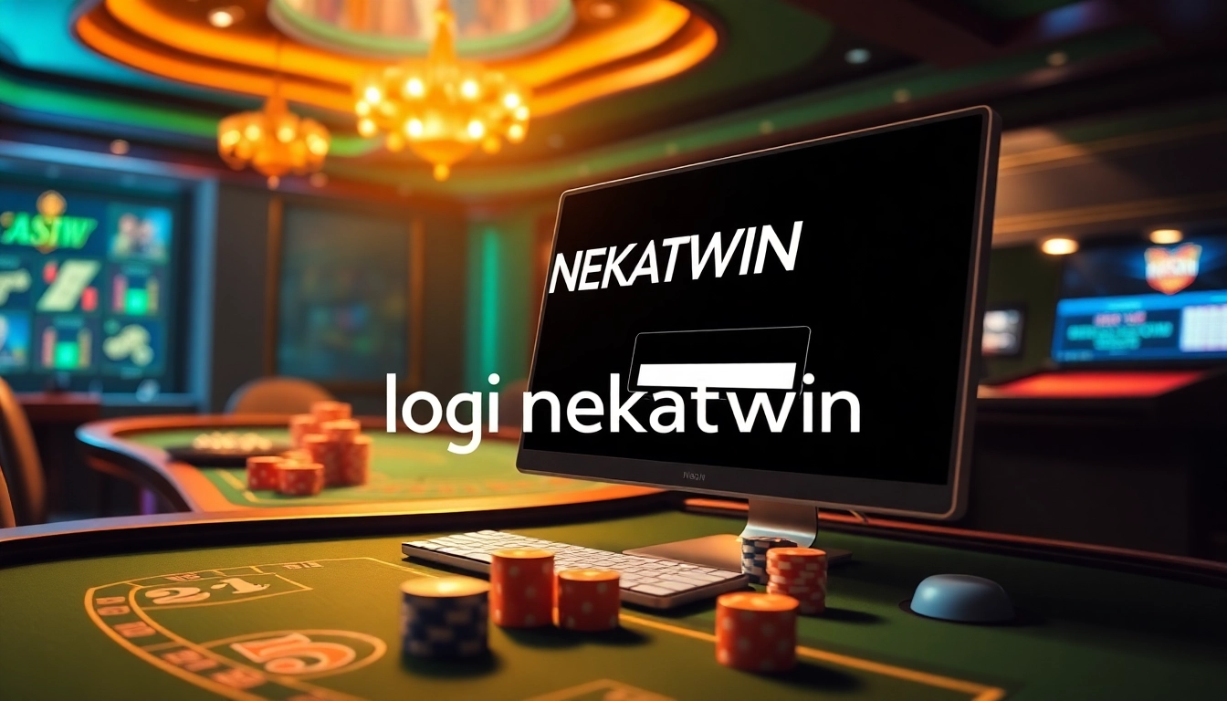 Login nekatwin interface displayed amid luxury casino elements, capturing the excitement of online gaming.