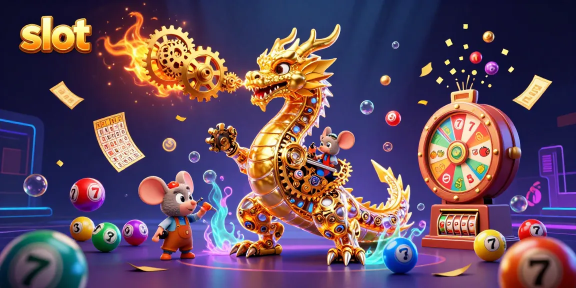 Engaging slot game illustration with a golden dragon, showcasing vibrant gaming elements.