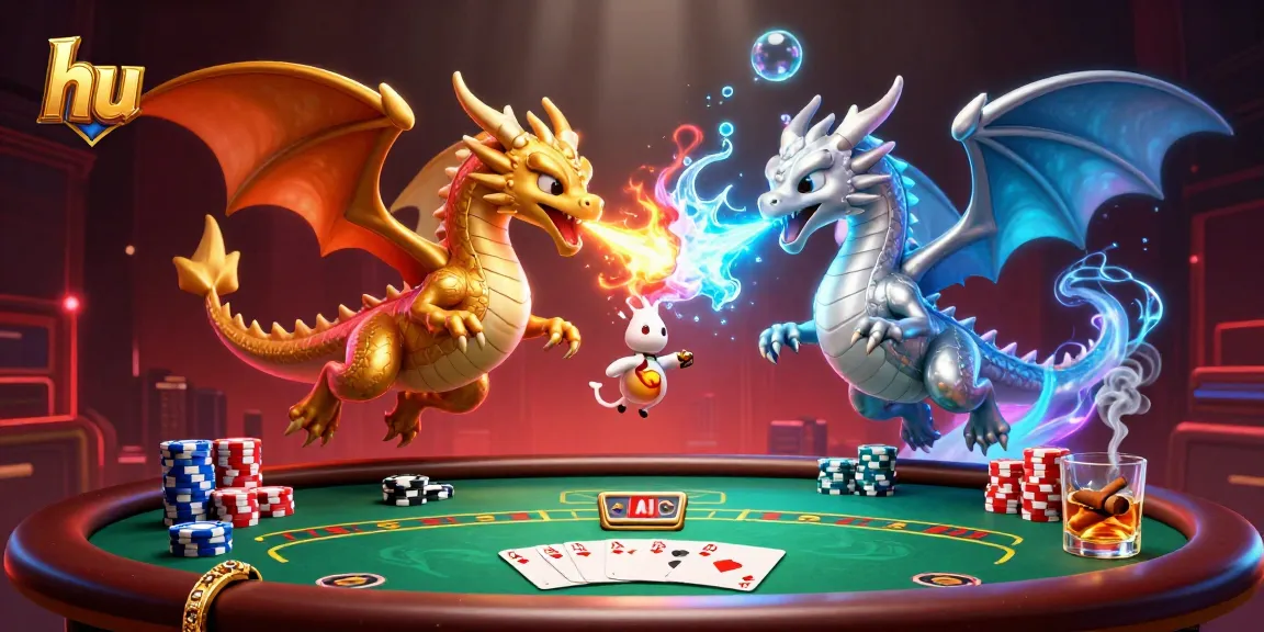 Trận chiến giữa rồng vàng và bạc trong game bài hu, kết hợp không gian sống động.