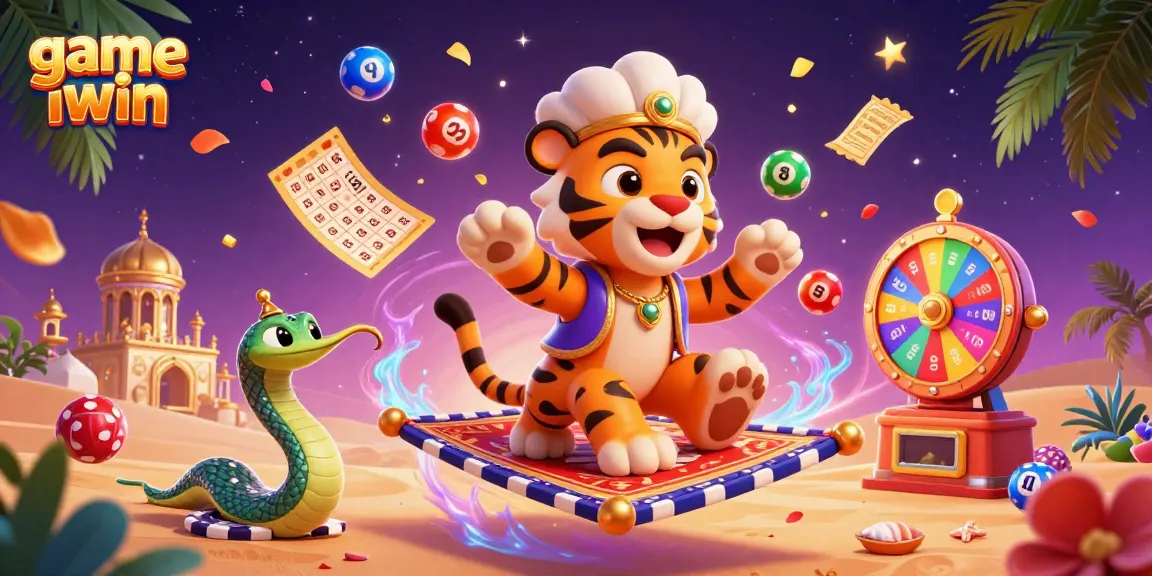 Engage with the exciting game iwin scene featuring dynamic casino elements like lottery balls and golden tickets.
