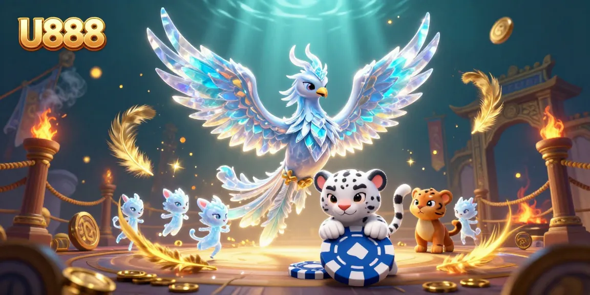 Engage with U888's thrilling gaming world, featuring an ice phoenix and poker adventures.