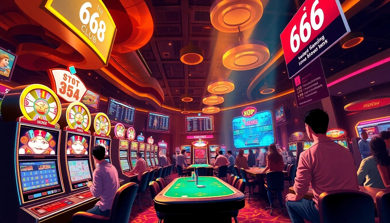 Experience thrilling gaming at https://66club.us.com/ with vibrant casino scene showcasing excitement and engagement.