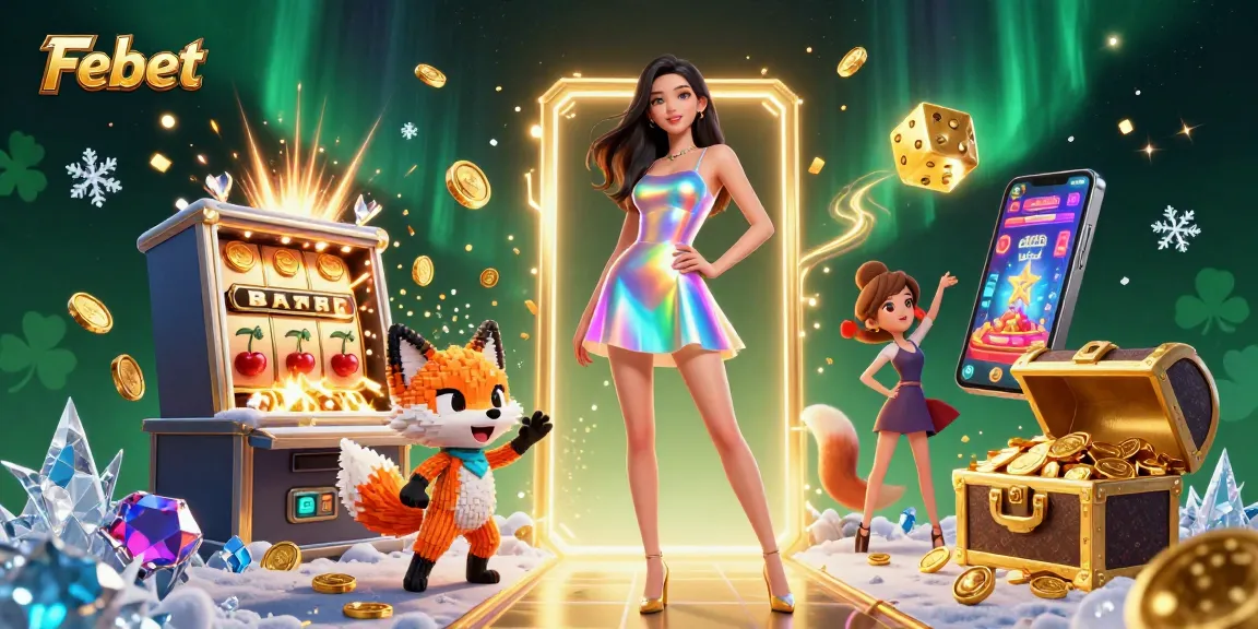Experience Febet's thrilling energy with dazzling casino elements and dynamic characters.