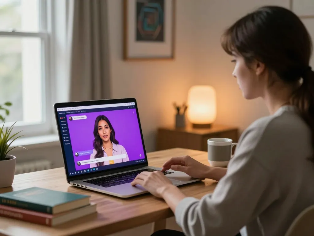 Engaging user interaction with sex chat AI in a cozy digital workspace setting.