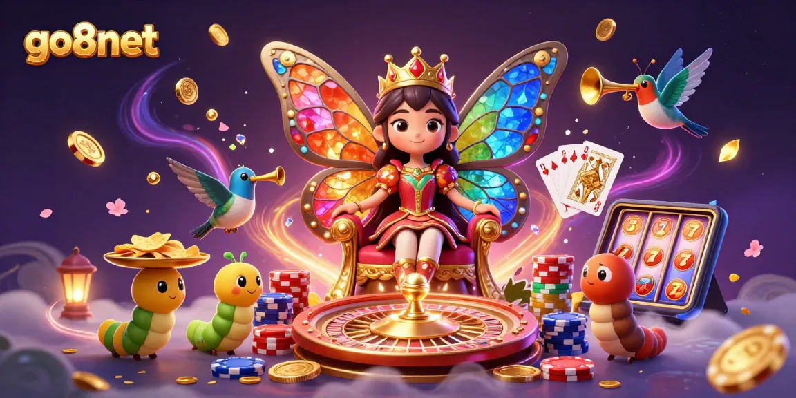 Enjoy gaming action at go8net with colorful characters, sparkling casino elements, and golden treasures.