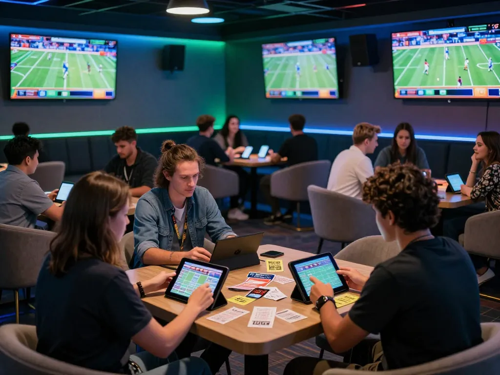 Enjoying a thrilling moment of soi keo nha cai in a vibrant sports betting lounge with excited fans
