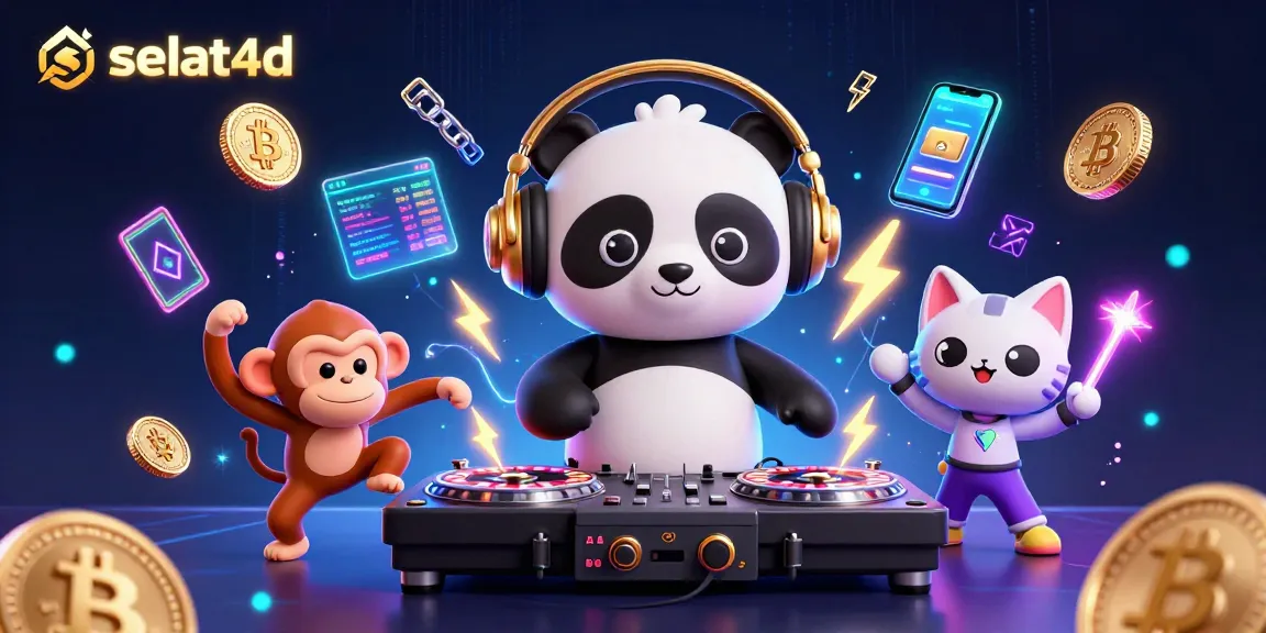 Engage with the thrilling selat4d experience featuring a DJ panda, dancing monkey, and glow-stick kitten.