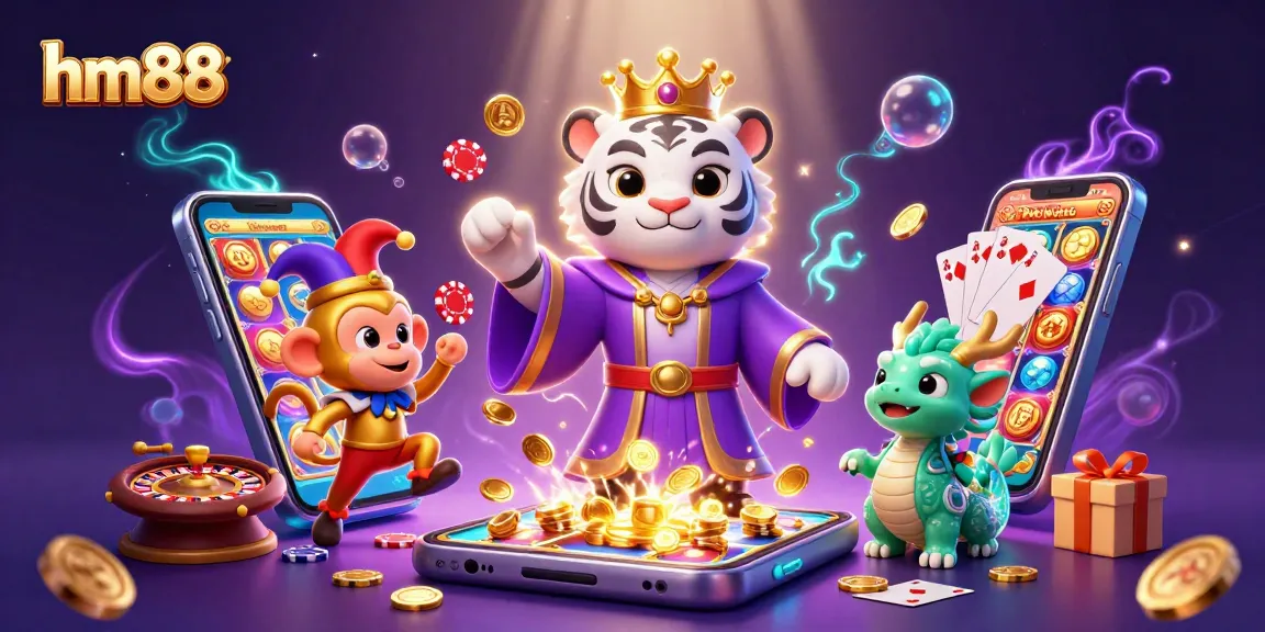 Engage in thrilling gameplay at hm88 as a royal tiger and jester monkey animate the casino atmosphere.