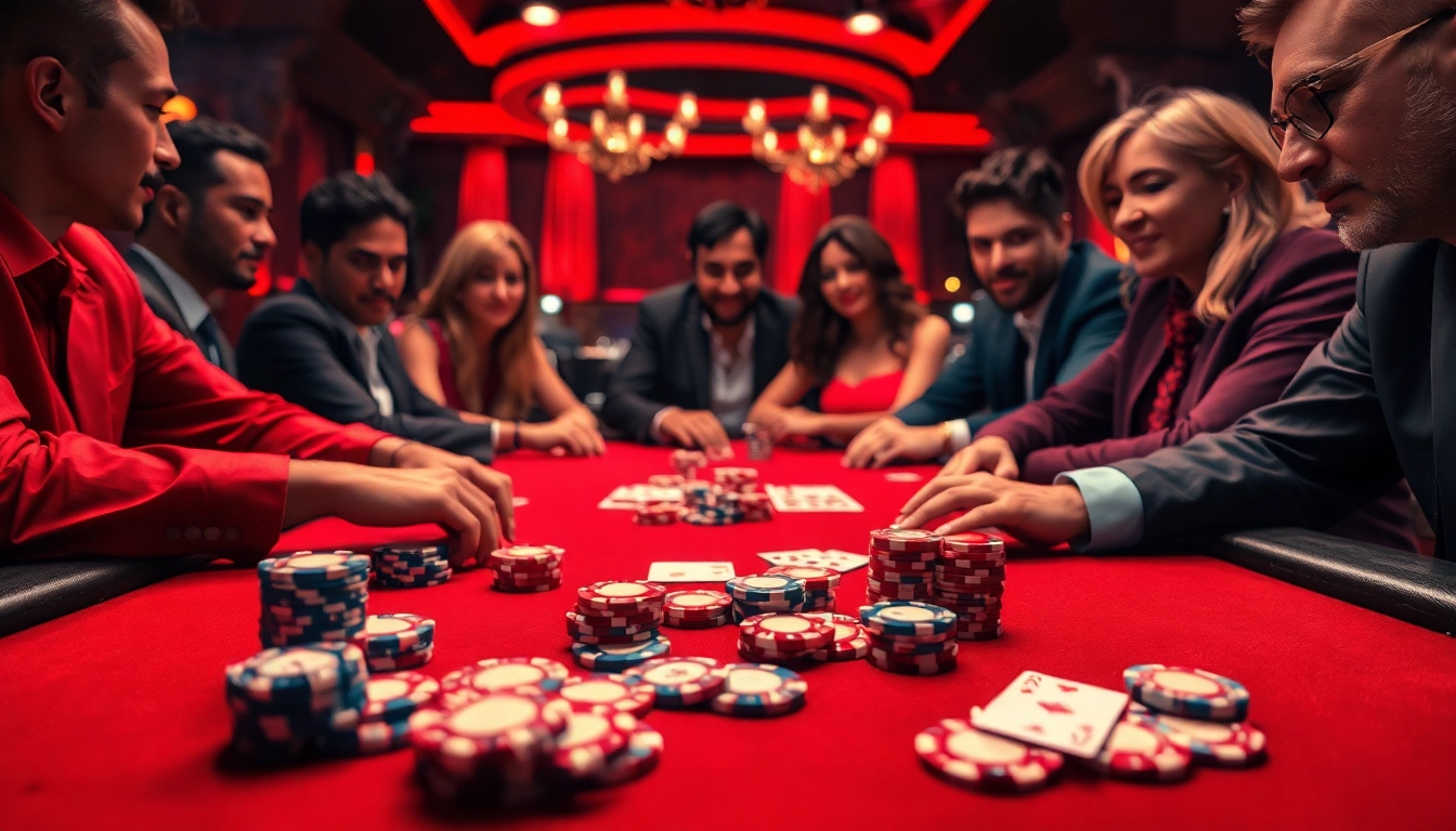 Permainan poker seru di toko56, dengan pemain beragam dan suasana penuh ketegangan.