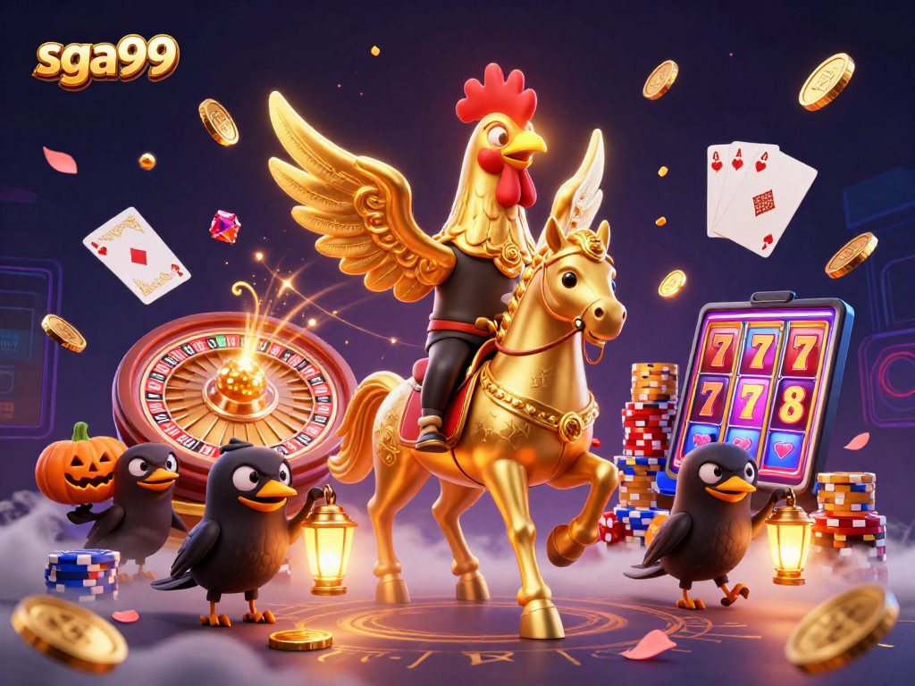 Engage with sga99 in a vibrant casino scene filled with floating coins and dynamic gameplay elements.
