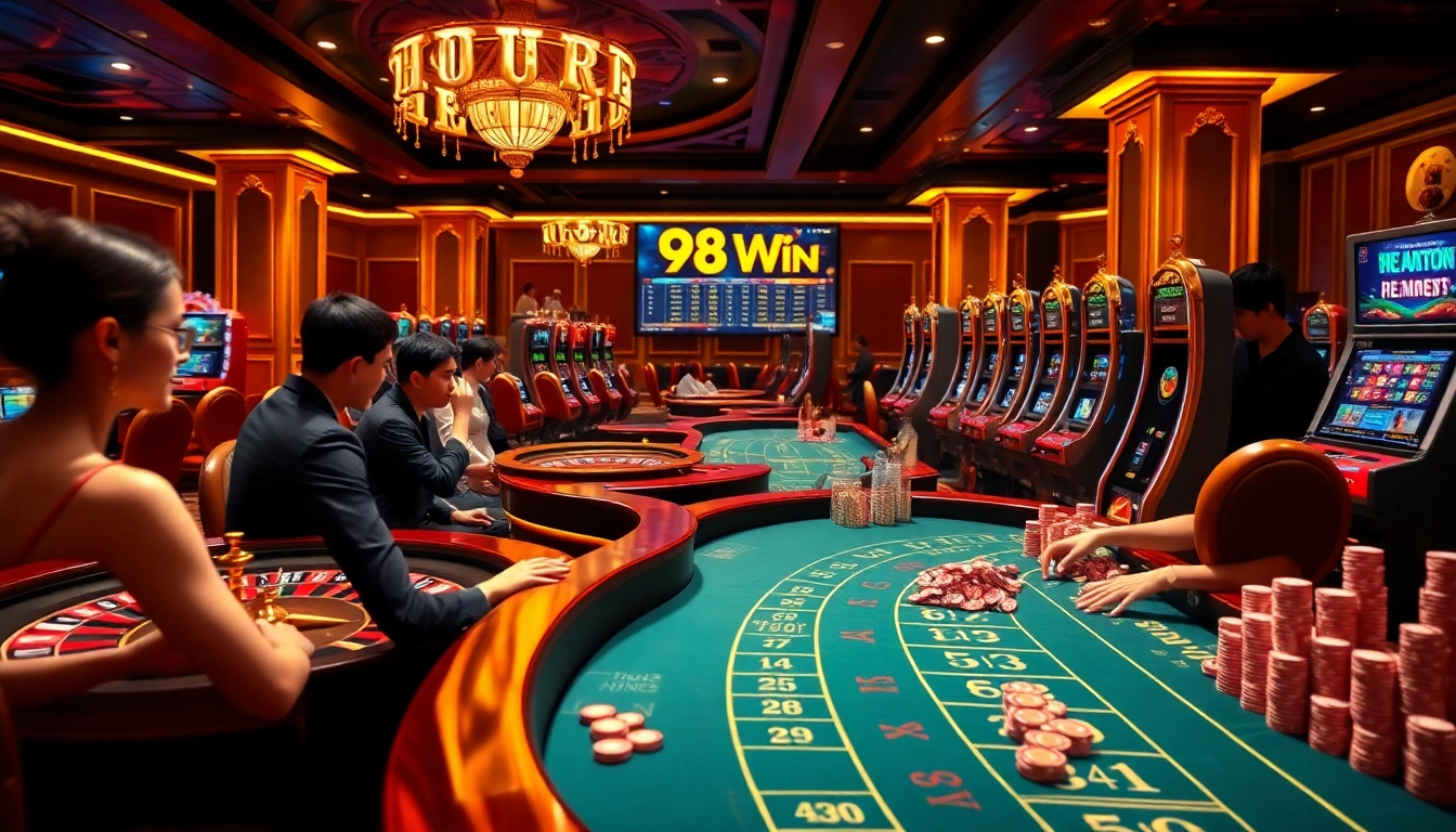 Experience high-stakes excitement at 98Win with vibrant casino gaming elements.