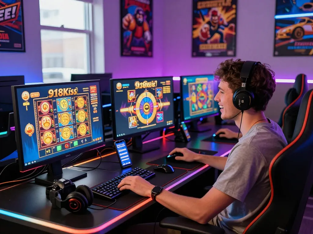 Player enjoying free credit 918kiss games at a modern gaming setup.
