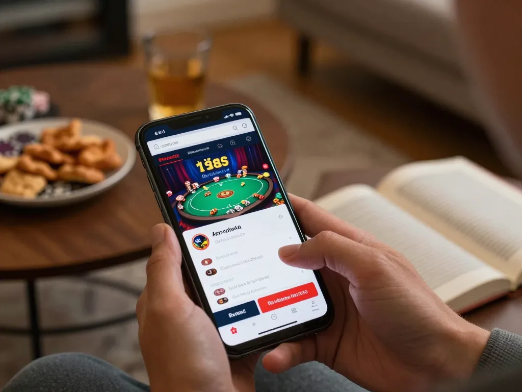 Capturing a user engaged with open88.com mobile betting, showcasing poker play on a smartphone.