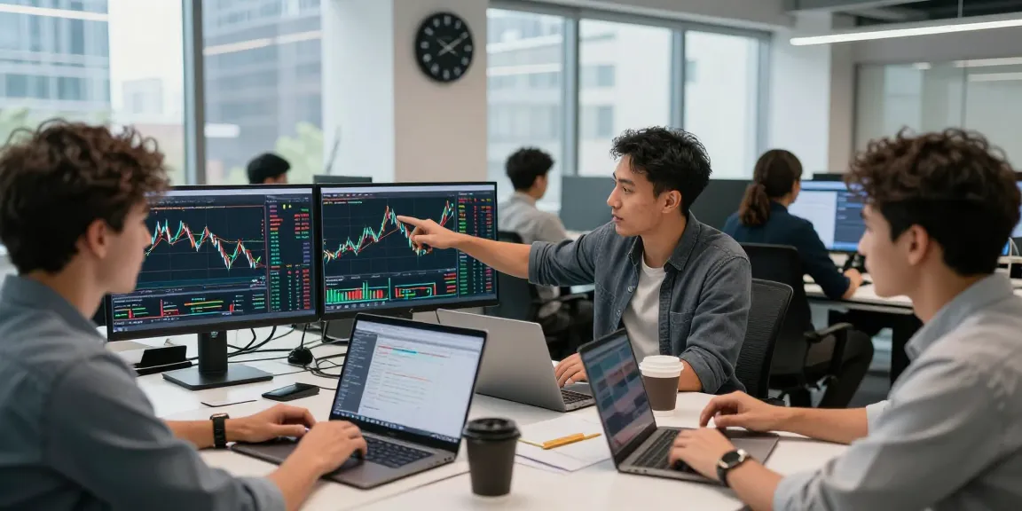 Трейдеры обсуждают bitmex отзывы, анализируя графики в современном офисе.