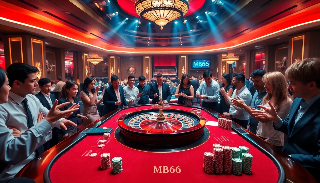 Exciting gaming action at MB66 casino with poker chips and roulette wheel.