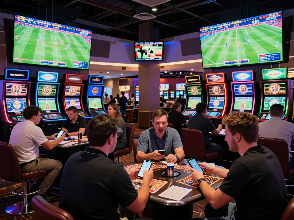 Watch exciting live sports betting with ca khia, vibrant lounge atmosphere and multiple screens.