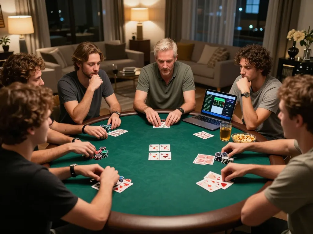 Experience ดูหนังออนไลน์ฟรี while enjoying a dynamic poker night with friends, engaged in thrilling gameplay.