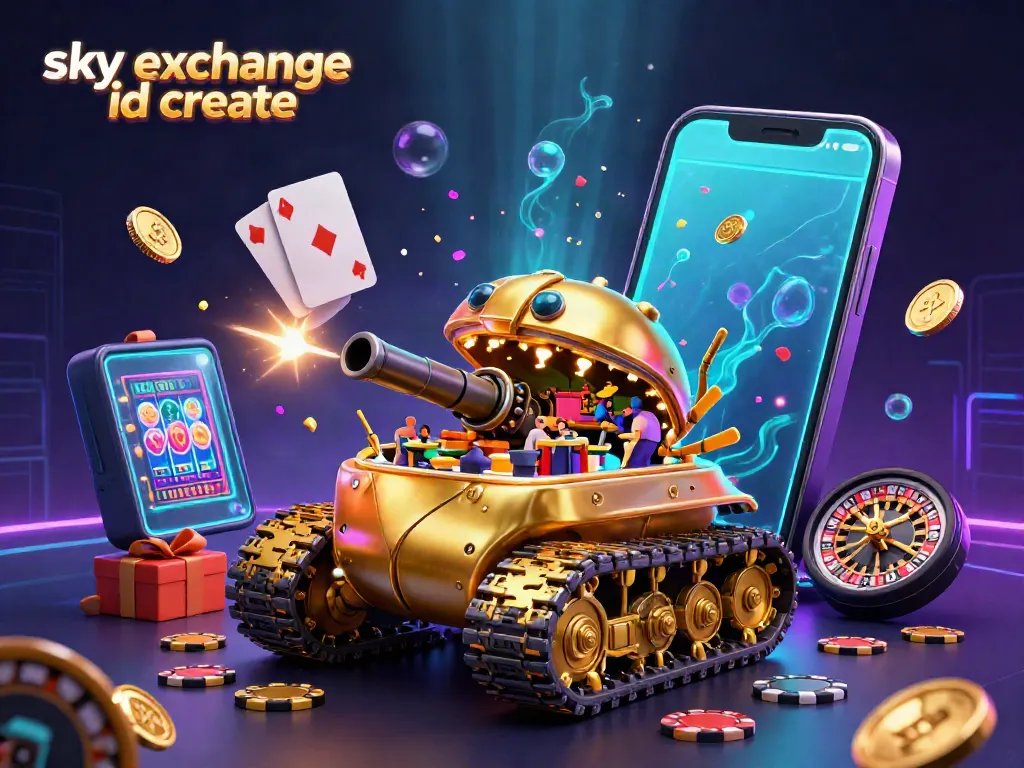 Engage in the vibrant excitement of sky exchange id create with dynamic casino-themed elements, including a golden beetle tank and slot game.
