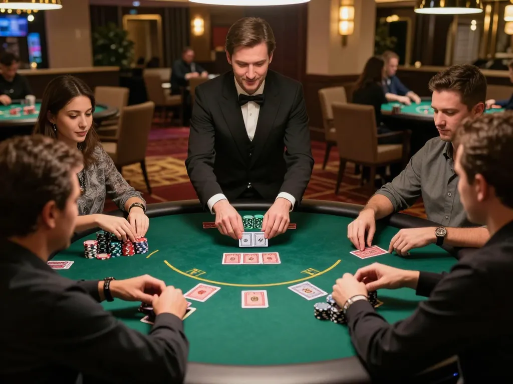 king33 players enjoying a strategic poker game at a luxurious live casino setup.