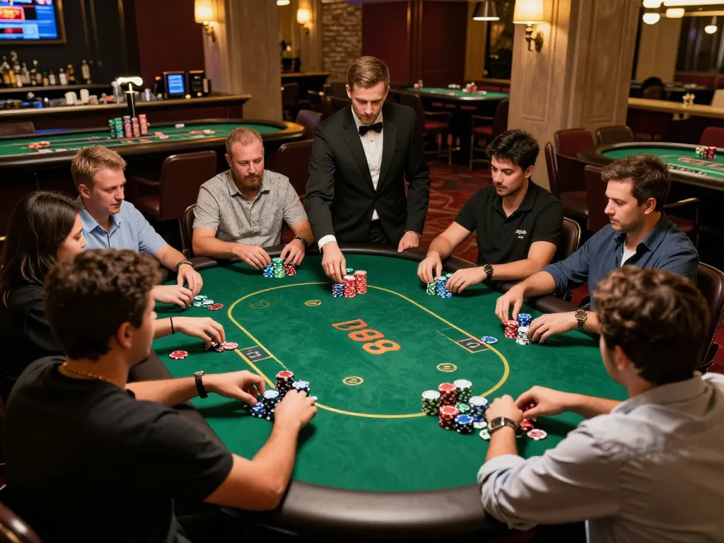Engaged players at DN88 poker table placing bets and strategizing during a dynamic game session.
