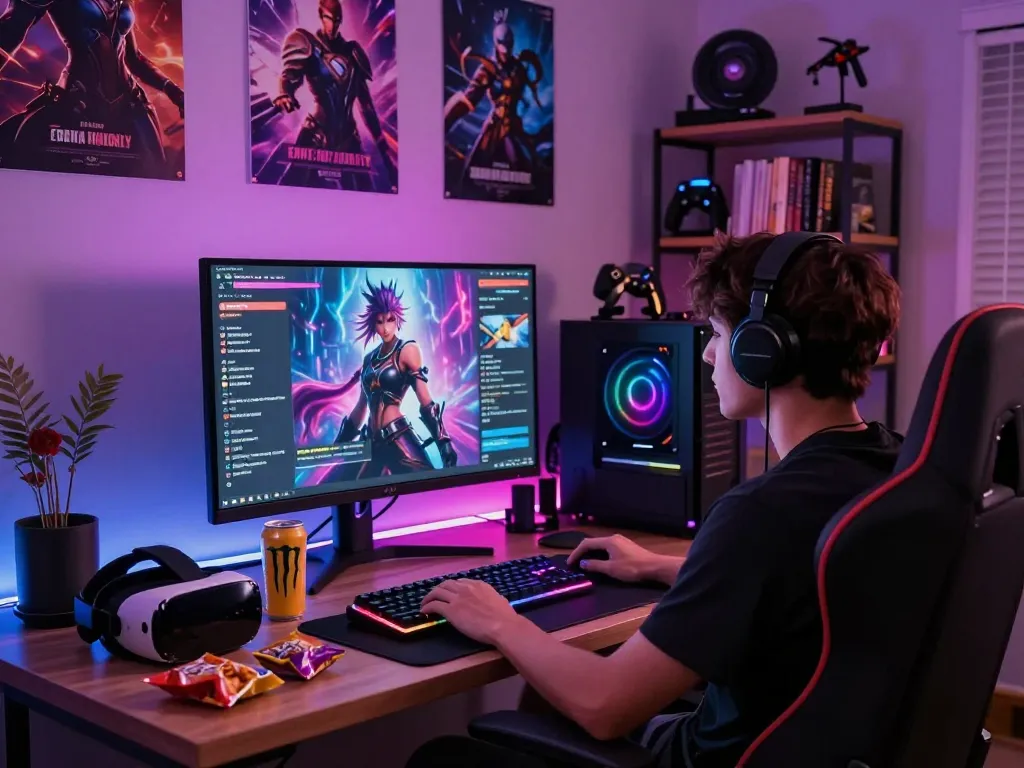 Engaging in 18+ AI interaction in a digital home gaming setup.