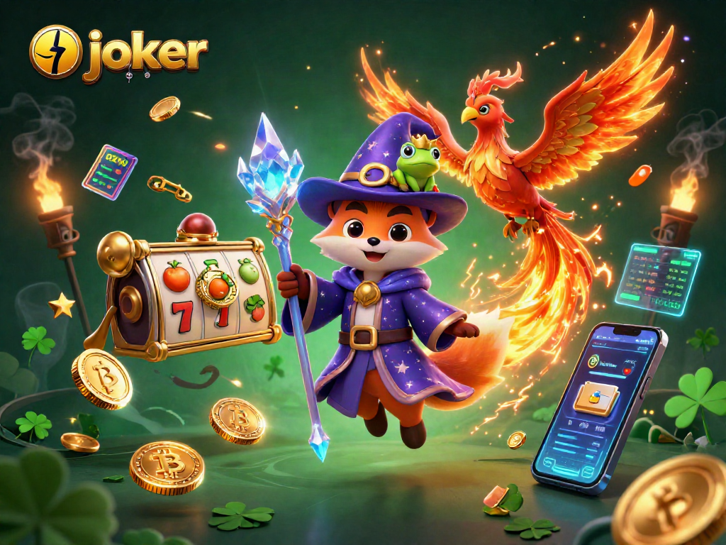 Jelajahi dunia joker slot dengan ilustrasi 3D kartun penuh warna menunjukkan karakter menarik dan simbol perjudian.