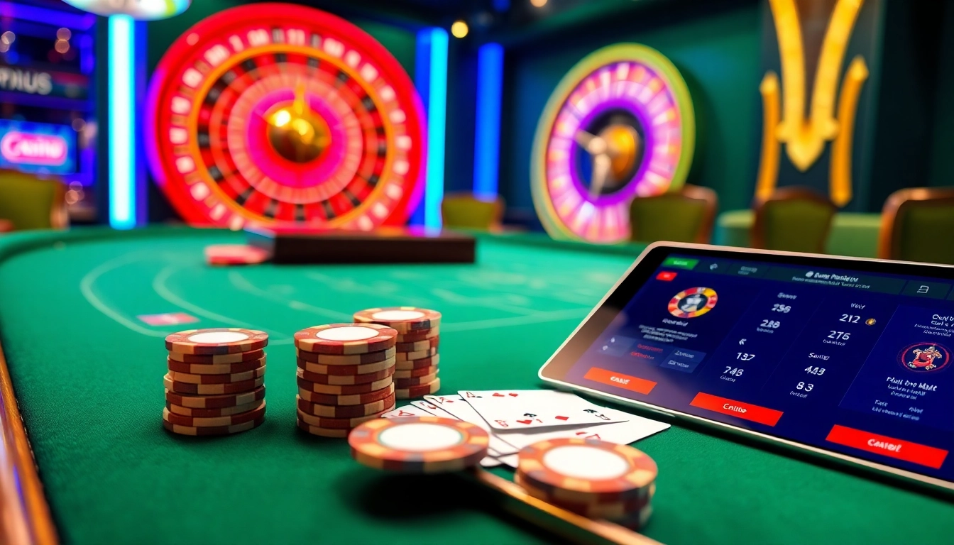 Experience thrilling online gambling with Bem88 at a luxurious casino table, featuring poker cards and chips.